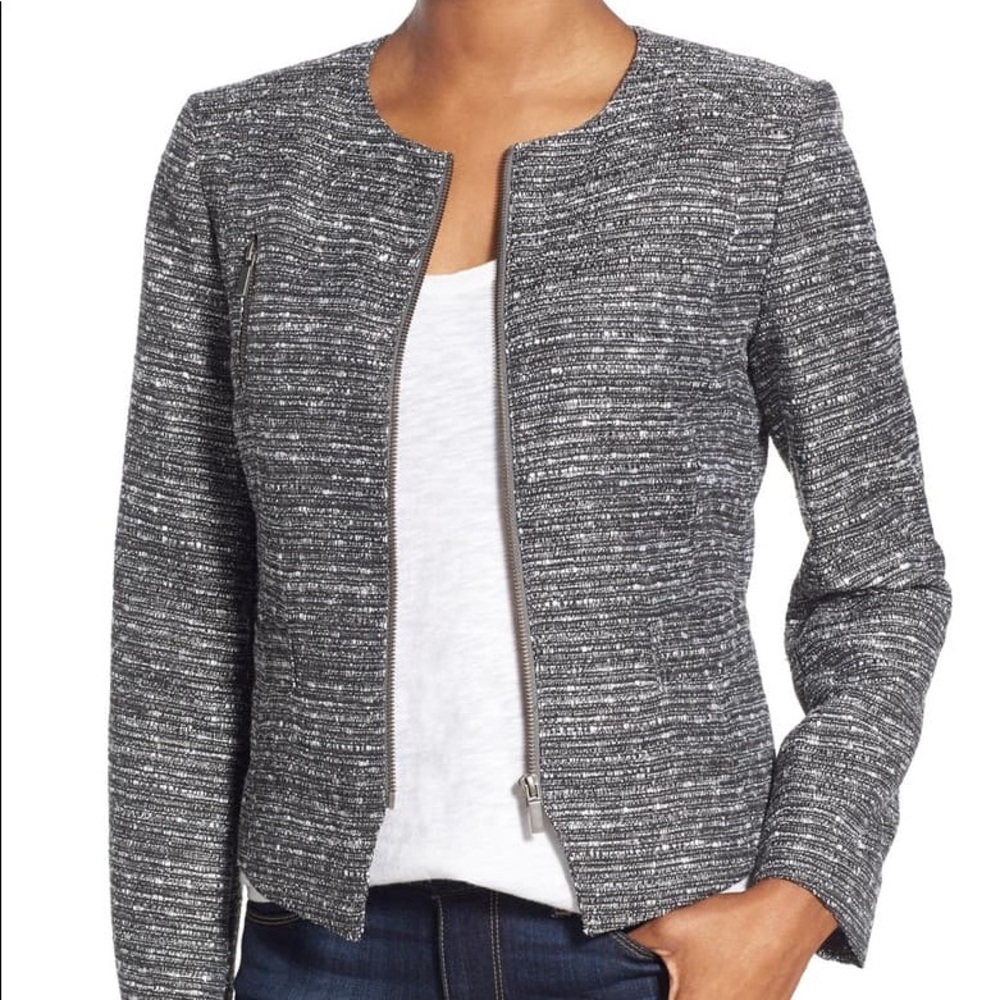 Halogen Zip Front Tweed Jacket